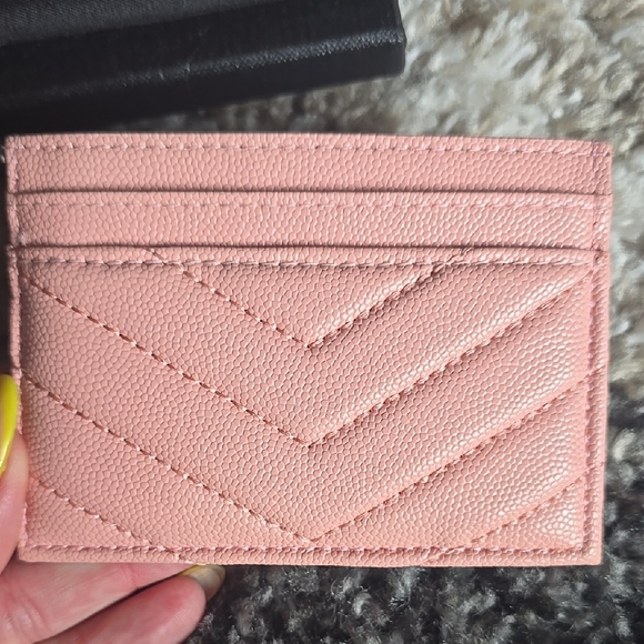 Saint Laurent Pink Quilted YSL Card Case with Gold Logo - Picture 3 of 5